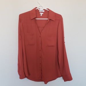Express Burnt Orange Slim Portofino Shirt